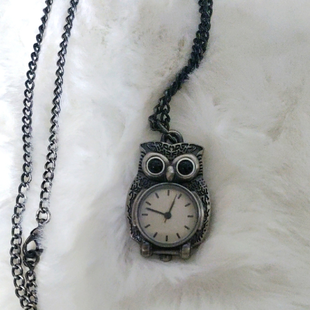 Owl Pendant Necklace with Clock